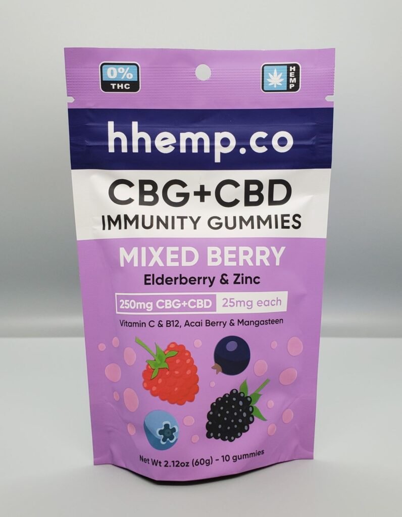 hhemp.co CBG+CBD 250mg Immunity Gummies 10 piece Mixed Berry