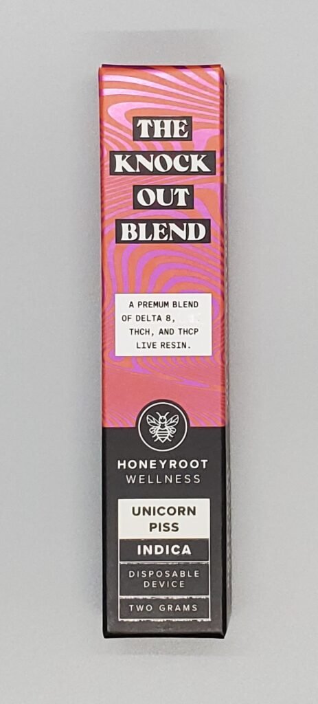 Honeyroot Live Resin Delta 8 THC P Knockout Blend 2g disposable vape Unicorn Piss
